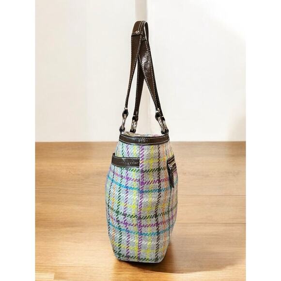 Y2K Coach F15536 Penelope Tattersall Wool Tote Bag - Picture 3 of 11